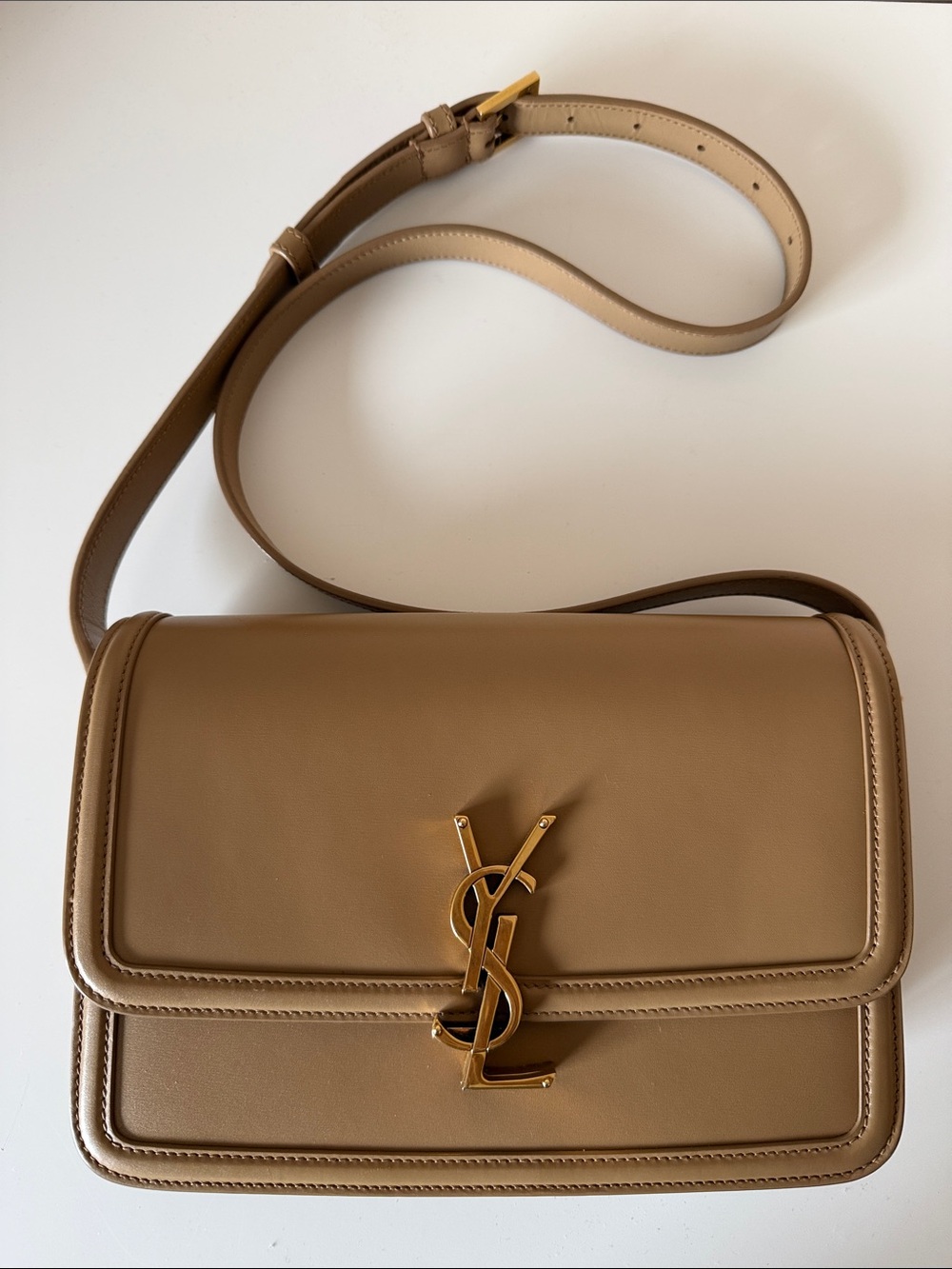 YSL Solferino Natural Tan Medium Satchel Bag
